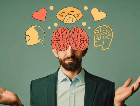 na imagem um homem com sua inteligência emocional exposta através de figuras relacionadas (1)