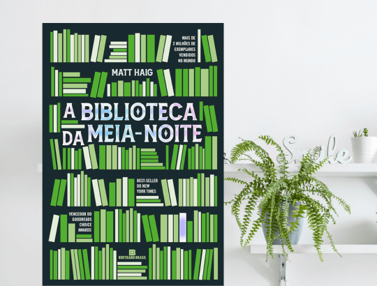 capa do livro A Biblioteca da Meia Noite, ao fundo branco uma planta verde